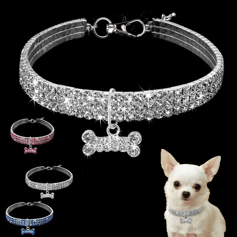 Collar con brillantes para perros pequeños y gatos.  Producto importado, plazo de entrega aproximado de entre 7 y 18 días.